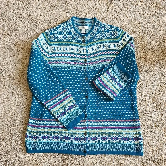 CJ BANKS fair aisle cotton knit button down sweater. Size X. - Picture 1 of 7